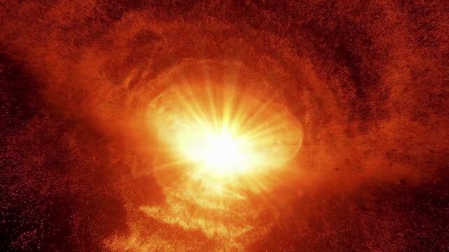 Animation of super massive supernova explosive core expanding in deep space.
