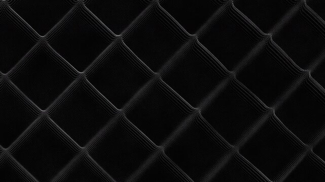 Monochrome diamond grid with fine textured contour lines that continuously pulse by expanding and contracting. Rhythmic abstract geometric motion background on a black backdrop.