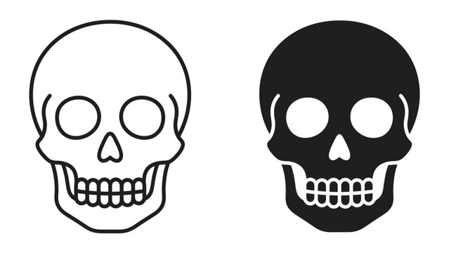 Two Skulls: A simple and striking illustration of two human skulls, one outlined in white and the other filled in black, symbolizing mortality and the ephemeral nature of life.