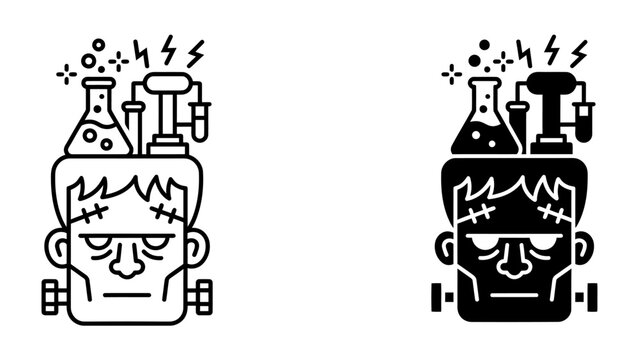 Mad Scientist's Creation: An icon representing a mad scientist's monstrous creation, featuring a stitched-up face, bolts on the neck.