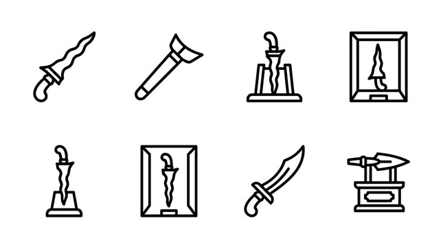 Traditional Indonesian Keris and Weapon Line Icon Set
