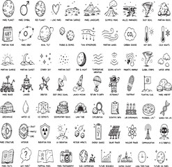 Mars Space Exploration Doodle Set Hand Drawn Astronomy  Mission Icons © SAIF