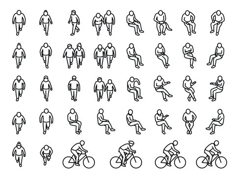 Human Figure CAD Outline Set Featuring Walking Sitting and Cycling Poses for Architectural Planning and Design