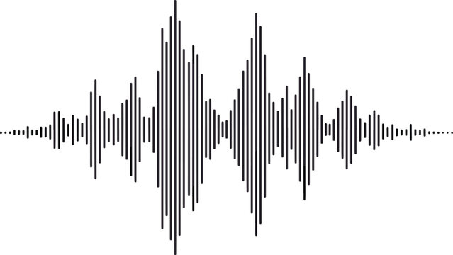 A black and dark purple digital sound wave graphic on a white background