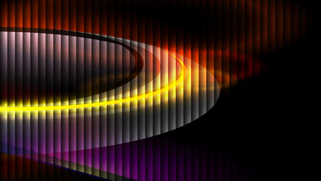 Abstract colorful rainbow wave background with glowing light spectrum lines and music equalizer stripes, bright vector energy on dark black textured digital backdrop