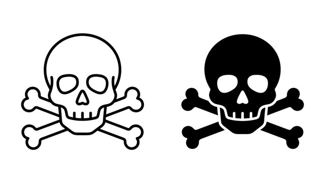 Skull and Crossbones Icons: A stark illustration featuring two classic skull and crossbones symbols, one outlined in black and the other filled in solid black, representing danger or toxicity.