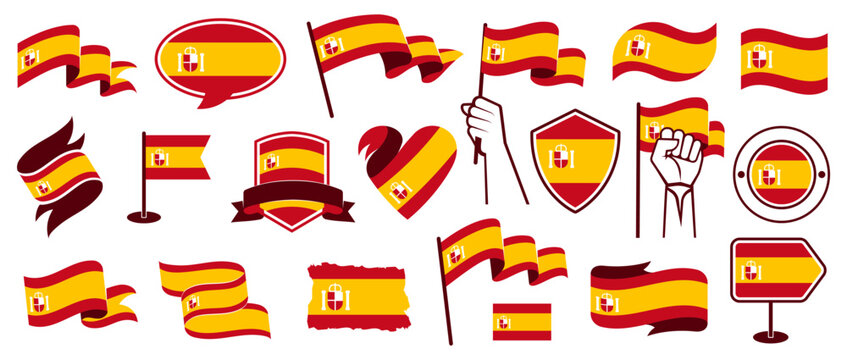 Spain Flag Set in Different Styles, Spanish Vector Design Elements.