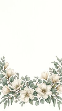 Delicate watercolor botanical frame with white flowers and green eucalyptus leaves watercolor botanical eucalyptus illustration invitation delicate blooming decorative ornamental stationary