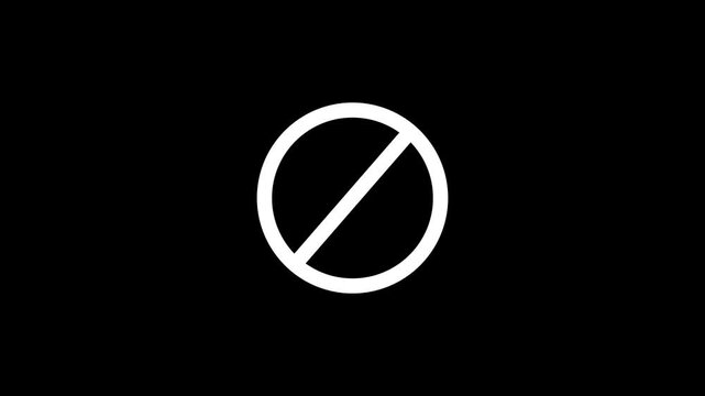 Warning, stop or no entry forbidden red circle on black background. Animation of delete, denied, ban or block icon
