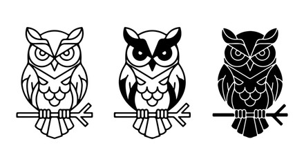 Fototapeta premium Geometric Owl Icons, Minimalist Bird Vector Art, Stylized Woodland Creature Graphics, Modern Design Elements
