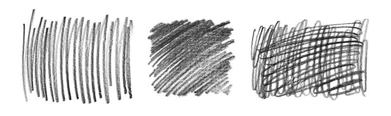 Fototapeta premium Set of black hand drawn pencil shading textures, isolated on transparent cutout background
