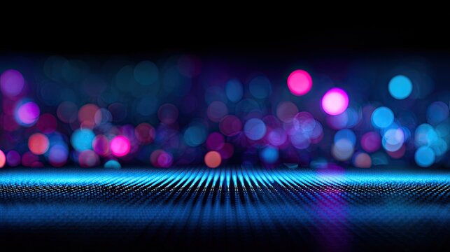 Abstract shimmering blue and magenta lights create a digital landscape