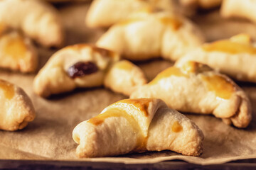 Jam filled crescent cookies family baking © Retro Studio