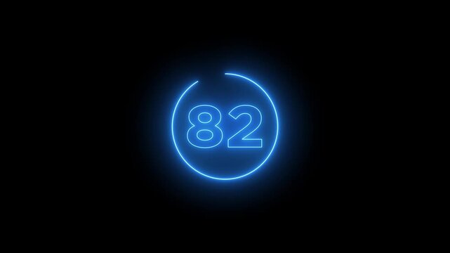 Glowing neon 90 second countdown timer animation on black background.Progress bars circle with countdown animation. Circular Percentage Loading Bar Animation on Dark Background.