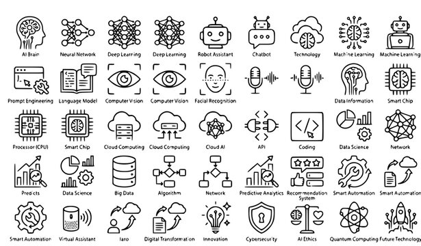 Modern Artificial Intelligence and Machine Learning Outline Icon Pack