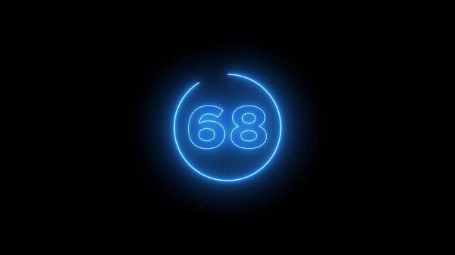 Glowing neon 75 second countdown timer animation on black background.Progress bars circle with countdown animation. Circular Percentage Loading Bar Animation on Dark Background.