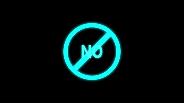 Stop sign Cyan icon. Warning or no entry forbidden circle and line symbol on a black background.