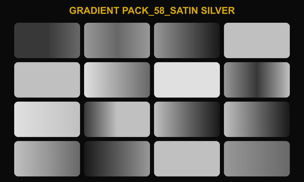 Satin silver gradient pack, 58 metallic gradients, vector graphics, color swatches