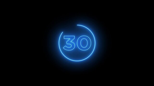 Glowing neon 35 second countdown timer animation on black background.Progress bars circle with countdown animation. Circular Percentage Loading Bar Animation on Dark Background.