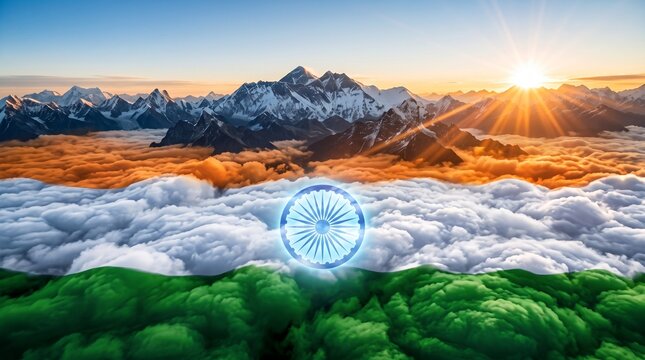 Tricolour Indian flag with Ashok wheel background illustration, 15th August Indian Happy Independence Day poster design