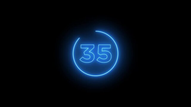 Glowing neon 40 second countdown timer animation on black background.Progress bars circle with countdown animation. Circular Percentage Loading Bar Animation on Dark Background.