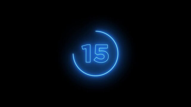 Glowing neon 20 second countdown timer animation on black background.Progress bars circle with countdown animation. Circular Percentage Loading Bar Animation on Dark Background.