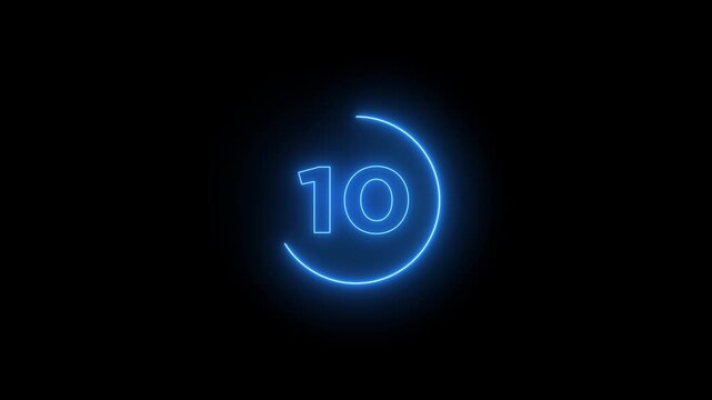 Glowing neon 15 second countdown timer animation on black background.Progress bars circle with countdown animation. Circular Percentage Loading Bar Animation on Dark Background.