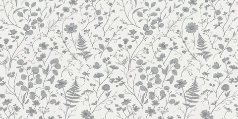 Fototapeta premium Seamless Vintage Floral Pattern with Abstract Leaves Elegant Vector Background for Wallpaper Textile Fabric Decorative Ornament Retro Nature Texture Design