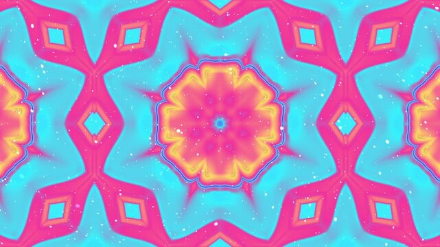 Neon kaleidoscopic pattern great for backgrounds, textiles, or digital design projects needing a bold and colorful aesthetic.