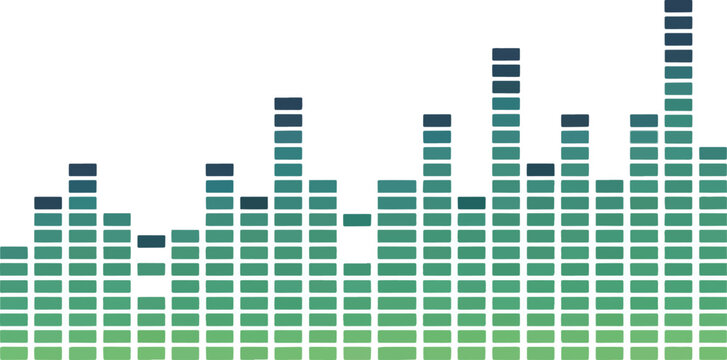 Vertical bar graph equalizer with green to dark blue gradient