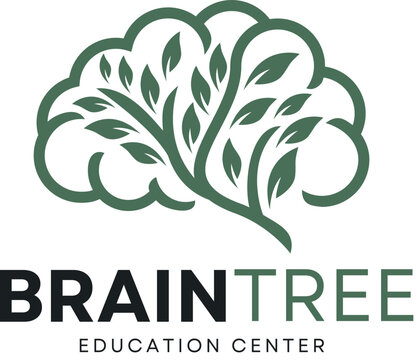 Green brain tree logo design for education center