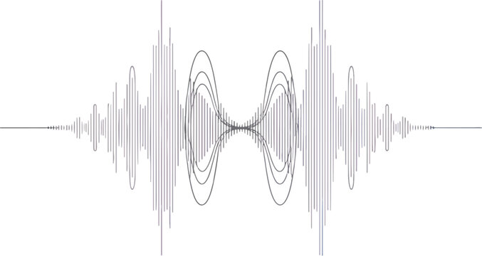 Waveform visualizer featuring a central hourglass shape created by overlaid curved lines
