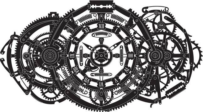 Intricate steampunk clockwork gears and razor blade silhouette vector illustrationIntricate steampunk clockwork gears and razor blade silhouette vector illustration