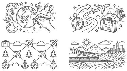 Fototapeta premium travel icon set with airplane globe and compass