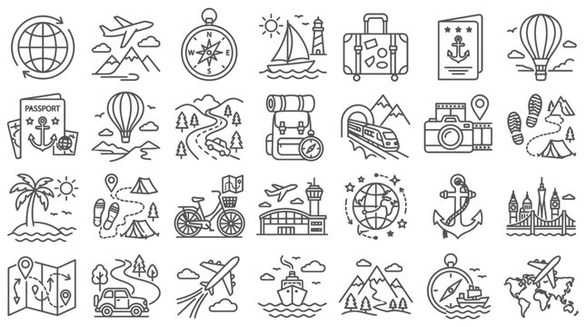 travel icon set with passport airplane and globe