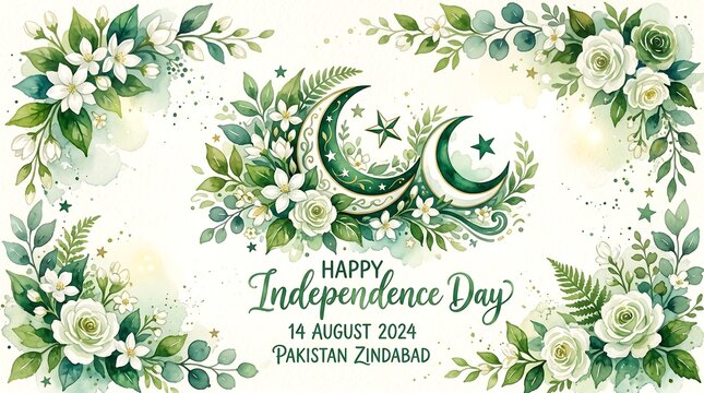 Independence Day, Pakistan, Happy Independence Day, Green floral border