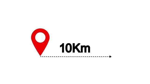 10 km distance from one place to another animation isolated on white background