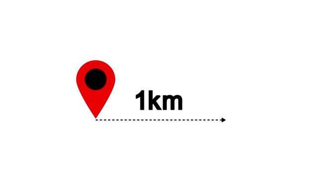 1 km distance from one place to another animation isolated on white background
