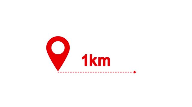 1 km distance from one place to another animation isolated on white background
