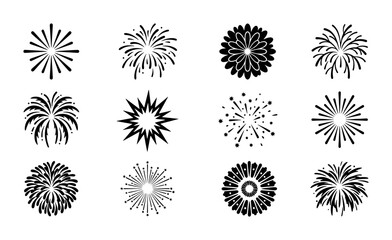 Obraz premium Explosive Firework Icons Set, Festive Celebration Burst Graphics, Dynamic Pyrotechnic Starburst Vector Collection, Celebration Event Design Elements
