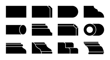 Architectural Molding Profiles Vector Set, Decorative Trim Shapes, Building Elements, Interior Design Accents, Black and White Silhouettes © Farhan
