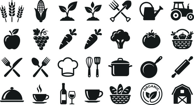 Collection of business infographic icons, circular process diagrams, and pyramid charts for design.