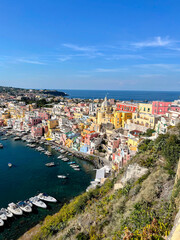 Naklejka premium Procida Island, Italy – Colorful Marina Corricella Harbor and Historic Seaside Town