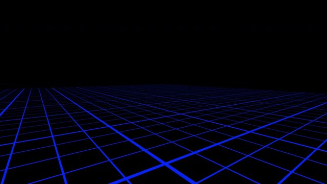 Blue neon grid creating a retro-futuristic digital landscape or virtual reality