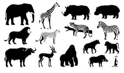 Safari Animal Vector Set Featuring African Mammals Isolated on White Background for Education and Nature Design © Rashel12