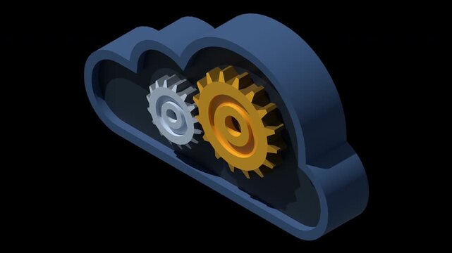 3D isometric cloud computing animation. Cloud technology concept. Web hosting concept. Isometric technology. Transparent background with alpha channel