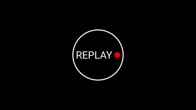 Replay button animation, replay overlay animation on a transparent background, Replay button animation for live streaming and broadcasting in 4k with alpha channel.
