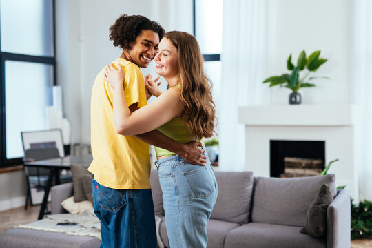 modern multiethnic unstereotyped couple lifestyle moments at home.