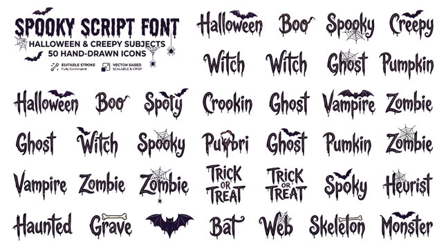 Unique Hand Drawn Script Font Featuring Spooky Creepy Typography for Halloween Design Decorative Scary Gothic Lettering Style Isolated on Vintage Background