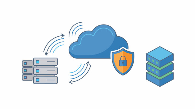Server units exchange data with a secure cloud storage system protected by an encrypted digital padlock shield.